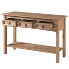 Rustic Solid Pine Console Hall Table, White Wash / Antique Brown / Gray Wash / Unpainted, 3 Drawers