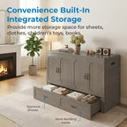 Mjkone Queen Size Convertible Murphy Cabinet Bed with USB Charging, Storage Drawers,No Mattress Included