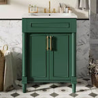 Mobiletto da bagno 61 cm con lavabo in ceramica, mobile stile shaker, 2 ante con chiusura ammortizzata, struttura in legno massello per bagno piccolo o bagno di servizio