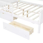 Full Size House Bed Frame with Drawers, House Platform Bed with LED Lights, Storage Shelves & Drawers, Wood Daybed with Roof and Guardrail