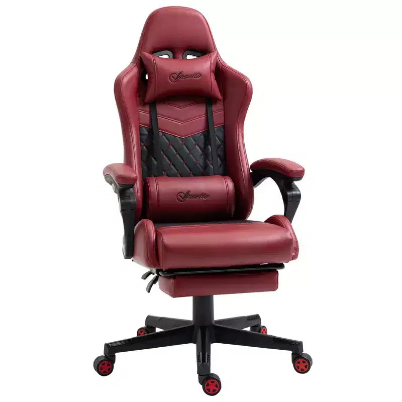 Sedia Gaming Vinsetto Racing Sedia da Ufficio Gamer in Pelle PU a Diamante Schienale Alto Girevole Reclinabile con Poggiapiedi, Supporto Lombare, Altezza Regolabile