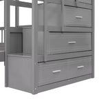 Whisen Full Over Twin & Twin Bunk Bed, Wood Triple Bunk Bed with Drawers and Guardrails