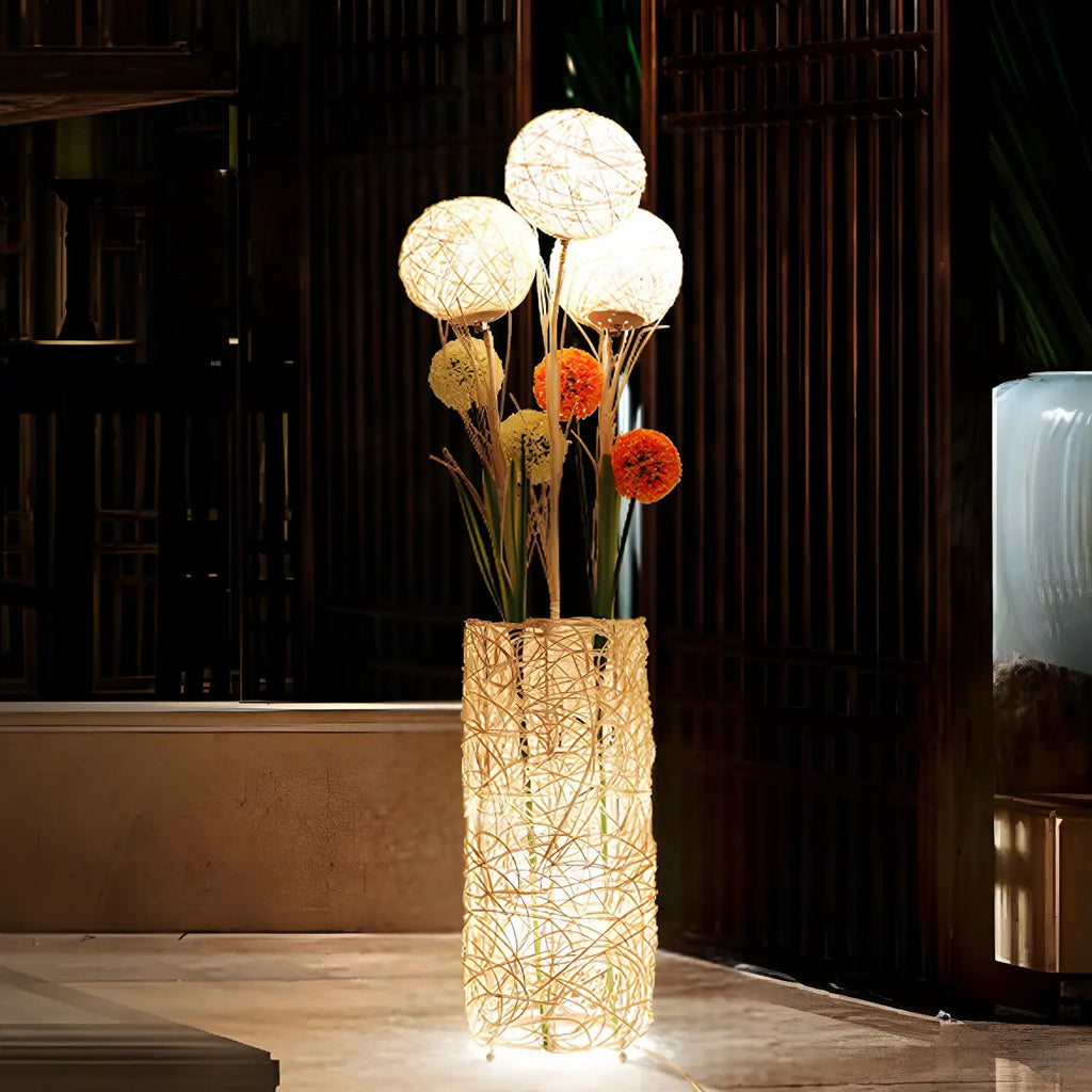 Plug In Column LED Rattan Floor Lamp for Living Room