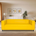 Mid Century Modern 3 Seater Sofa Faux Leather Solid Wood Frame Upholstered