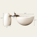 Tavolino da salotto NIDO moderno rotondo da 42 pollici, colore bianco crema, 2 pezzi - 62