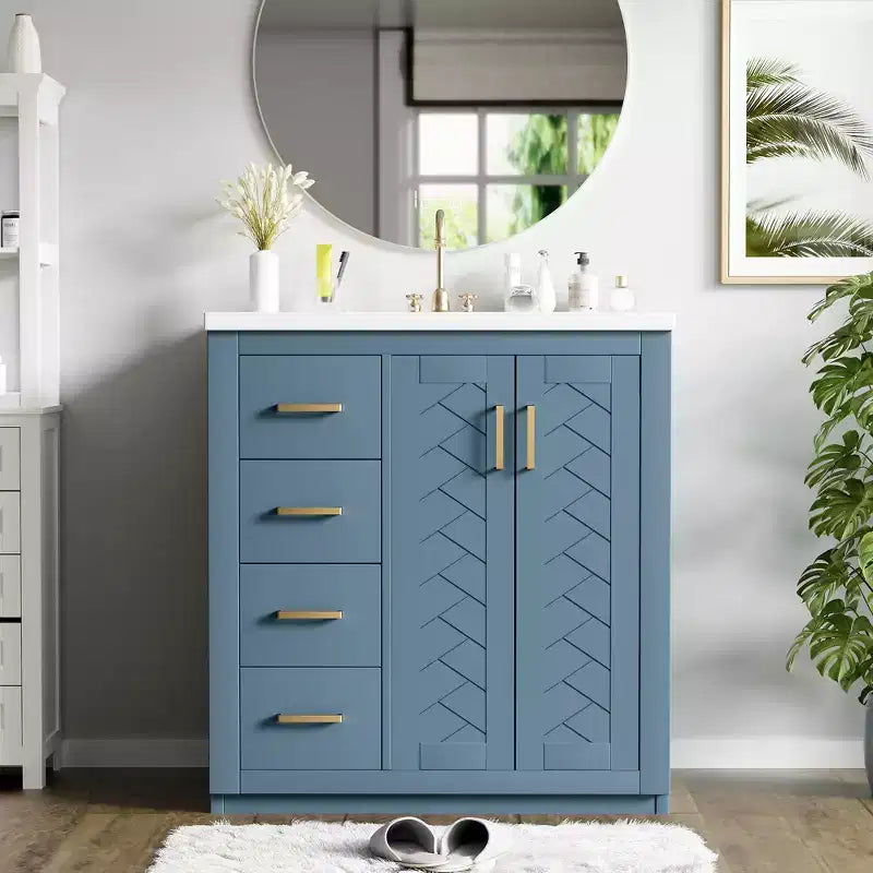 30 Single Sink Bathroom Vanity with Cabinet & 3 Drawers – Black / Blue / Green / Indigo / White