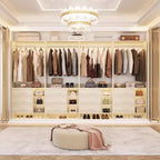Besiost Set of 4 Closet Organizer with Wooden Drawers and Hanging Rods