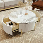 31.5 Modern Round Coffee Table with Large Drawer Storage