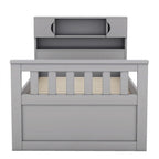 Lit plateforme capitaine double/grand avec 4 tiroirs et étagères de rangement, cadre de lit en bois massif avec tête de lit bibliothèque de rangement