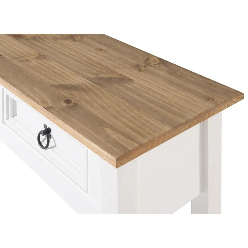 Rustic Solid Pine Console Hall Table, White Wash / Antique Brown / Gray Wash / Unpainted, 3 Drawers