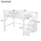 ModernLuxe Full/Queen Loft Bed with Stairs & Built-in Wardrobe, Metal Bed Frame with LED Lights, USB Charging Station & Storage Shelves