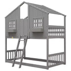Letto a soppalco a forma di casetta con scaletta e spondine per bambini, in legno, misura singola
