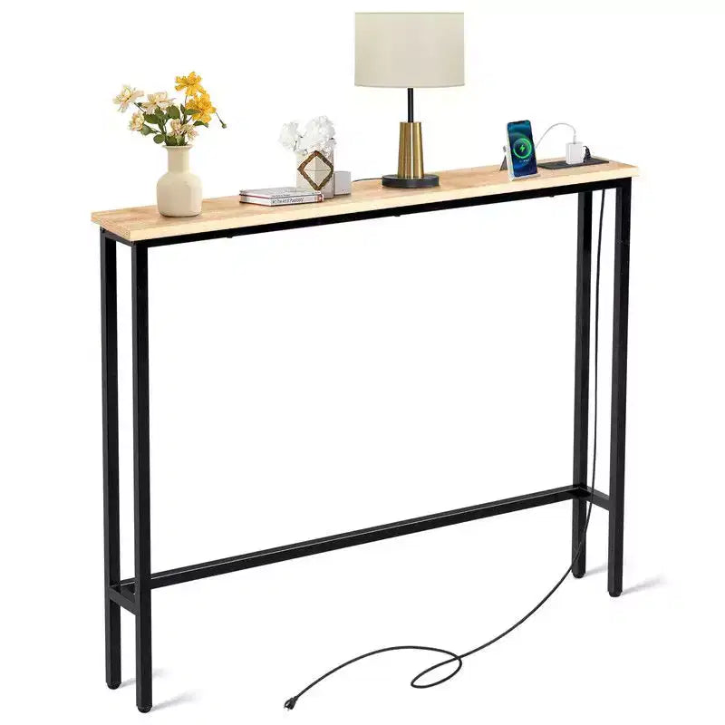 Rust Brown 1pcs Triamine Iron 100*15*79cm Entryway Table with Plugs