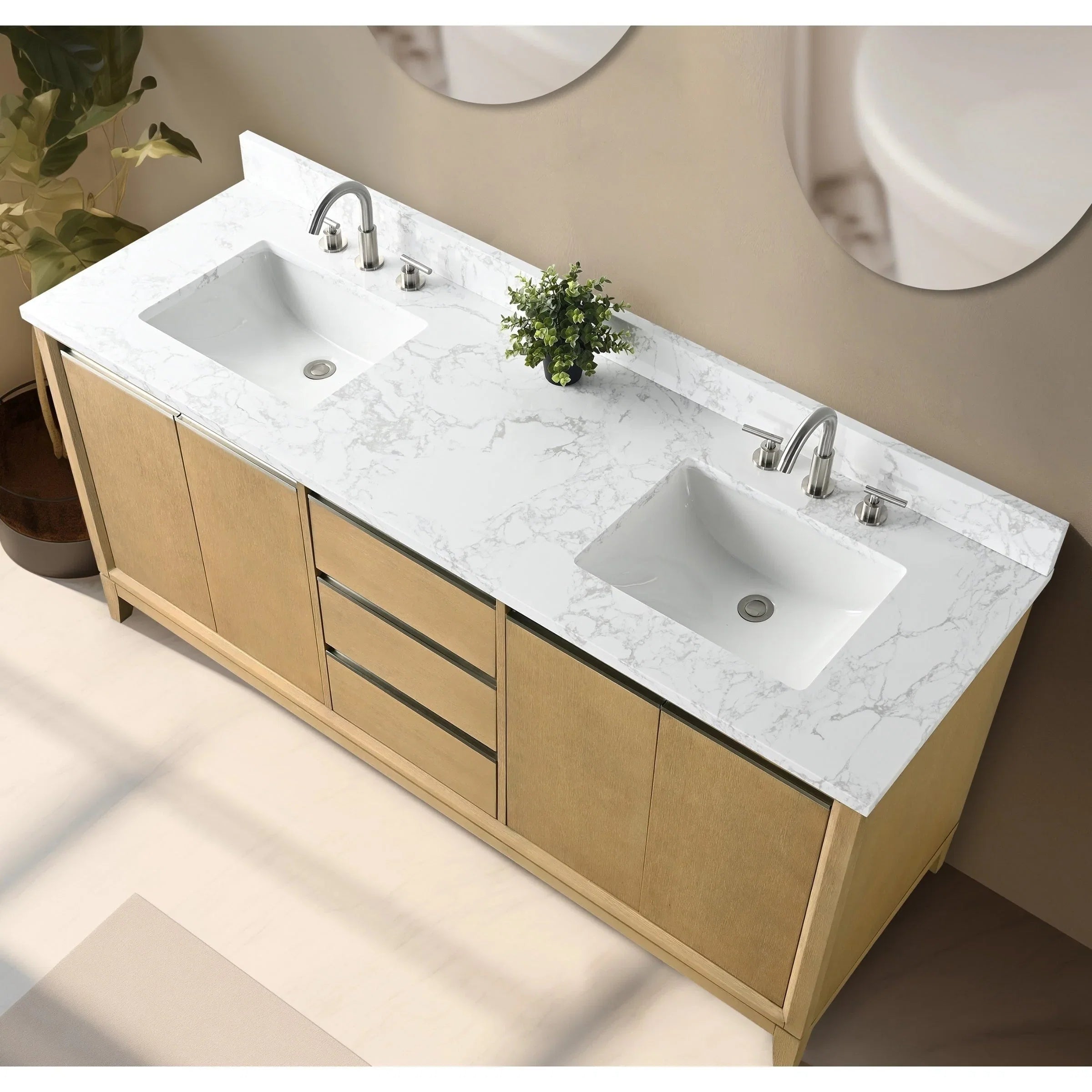 Vanity Art Bathroom Vanity with Ceramic Sink and Engineered Marble Top