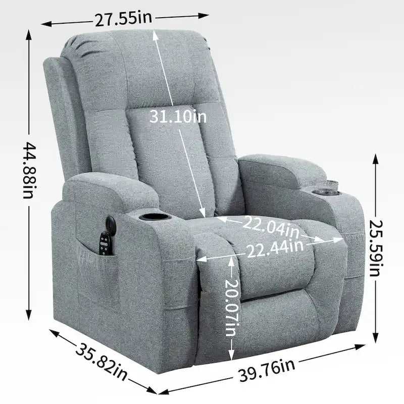 Power Lift Recliner Chair, Modern Single Motor Massage Sofa Chair with Lumbar Heating, USB Charging Port, Cup Holders
