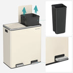 SONGMICS Poubelle double, 60L, en acier inoxydable, amande