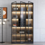 Meuble de rangement à vin minimaliste en bois noir avec porte vitrée
