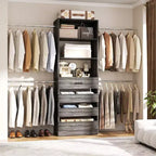Besiost 4-9 Ft Wooden Closet Organizer System with 4 Drawers, 4 Hanging Rods & Shelving Towers