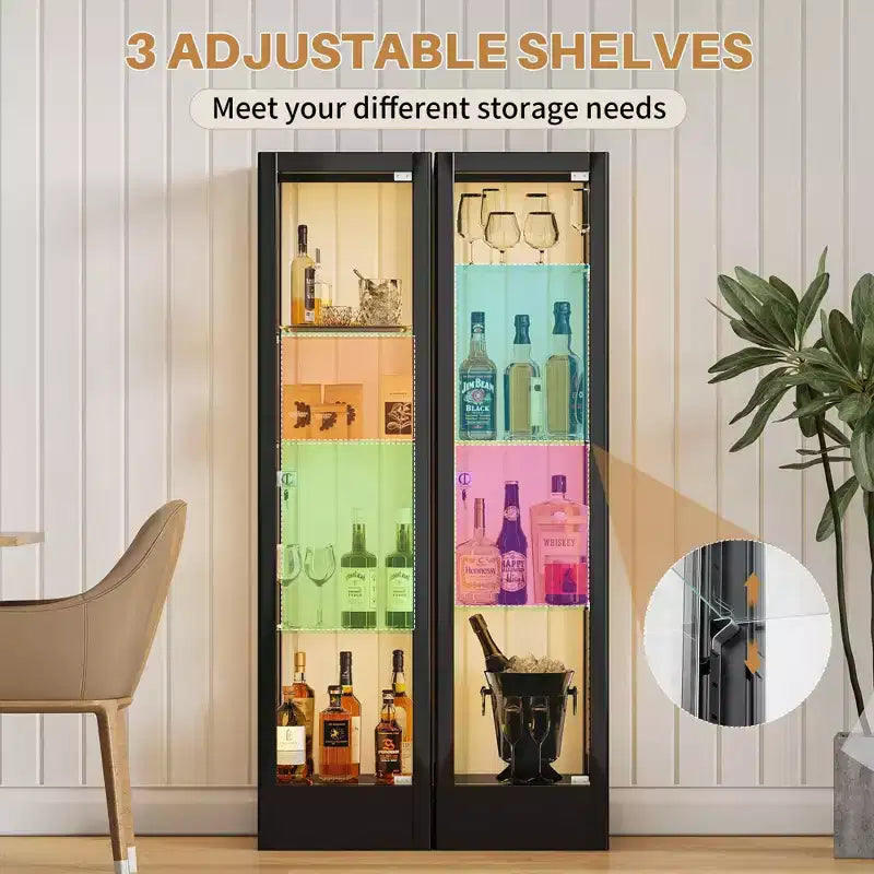 Bekrvio 4-Tier Glass Display Cabinet Case with Lock, 63 Curio Cabinet Tempered Glass Door & Adjustable Shelves