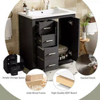 30 Single Sink Bathroom Vanity with Cabinet & 3 Drawers – Black / Blue / Green / Indigo / White