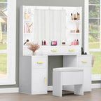 Vanity with Built-In Outlets and Lighted Mirror, 55.1H x 43.3L x 15.74W