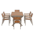 7-Piece Outdoor Extendable Dining Set with Extendable Table and 6 Armrest Chair