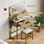 Vanity Desk with Mirror and Lights, LED Lighted Mirror Design, Ample Storage Drawers for Cosmetics and Toiletries Organization