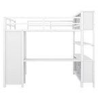 Letto a soppalco in metallo Off-White con scrivania e armadio - Matrimoniale
