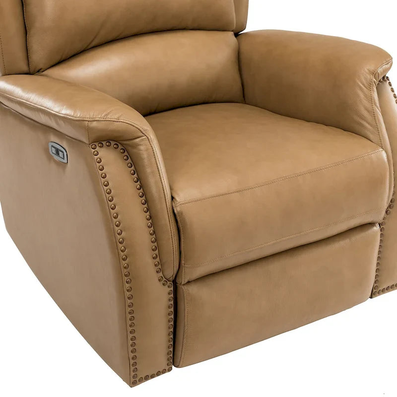 Genuine Leather Power Recliner with USB Port – Wingback Nailhead Set of 2