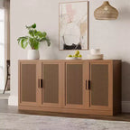 3-Set Rattan Door Sideboard Buffet Storage Cabinets with Adjustable Shelves - 93Lx31H