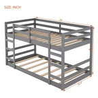 Low Bunk Bed , Wooden Floor Bunk Bed with Ladder, Bunk Bed with Full Guardrails