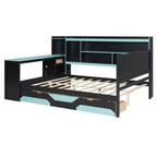 Gamer Hub Daybed with Desk, RGB Lights, Charging Station, Storage Drawers & Bookcase Headboard