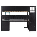 GDFStudio Scott Wooden Gaming Loft Bed with Storage Stairs, Desk, Shelves & Pegboard