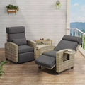 Outdoor Recliner Chair, Reclining Patio Chairs with Adjustable Backrest & Footrest, Wicker Lounge Recliner Up to 150 with Flip-Up Table