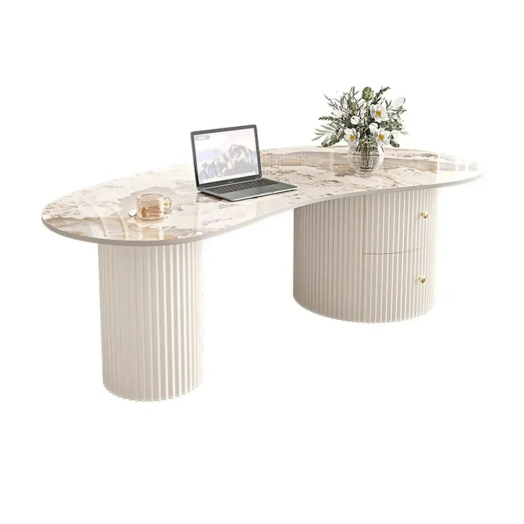 Minimalist Standard White Oval Coffee Table with 2 Drawers