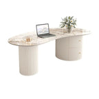 Minimalist Standard White Oval Coffee Table with 2 Drawers