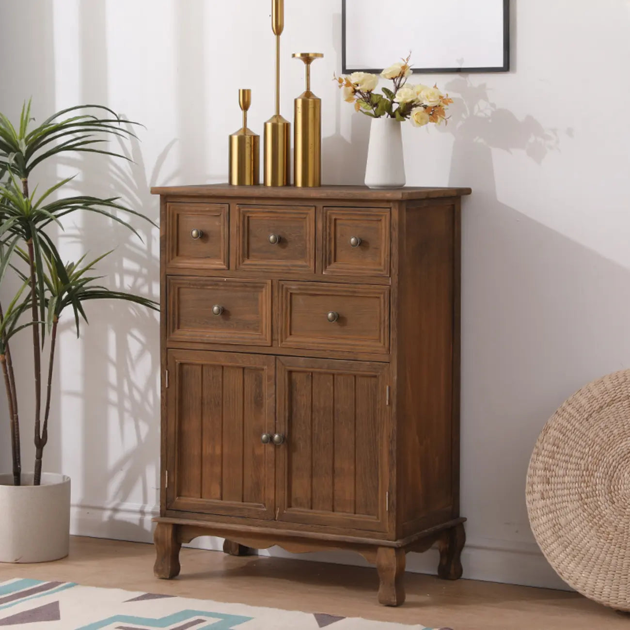 Rustic Brown Wood Accent Cabinet for Living Room Storage