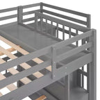 Whisen Full Over Twin & Twin Bunk Bed, Wood Triple Bunk Bed with Drawers and Guardrails