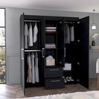 Bariloche Armoire with Hanging Rods, Shelves, 2 Drawers
