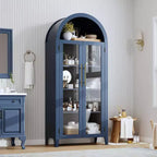 Mobile Contenitore Alto Ad Arco con Ante in Vetro, Libreria Espositiva a 5 Ripiani con Mensole Regolabili per Cucina o Soggiorno