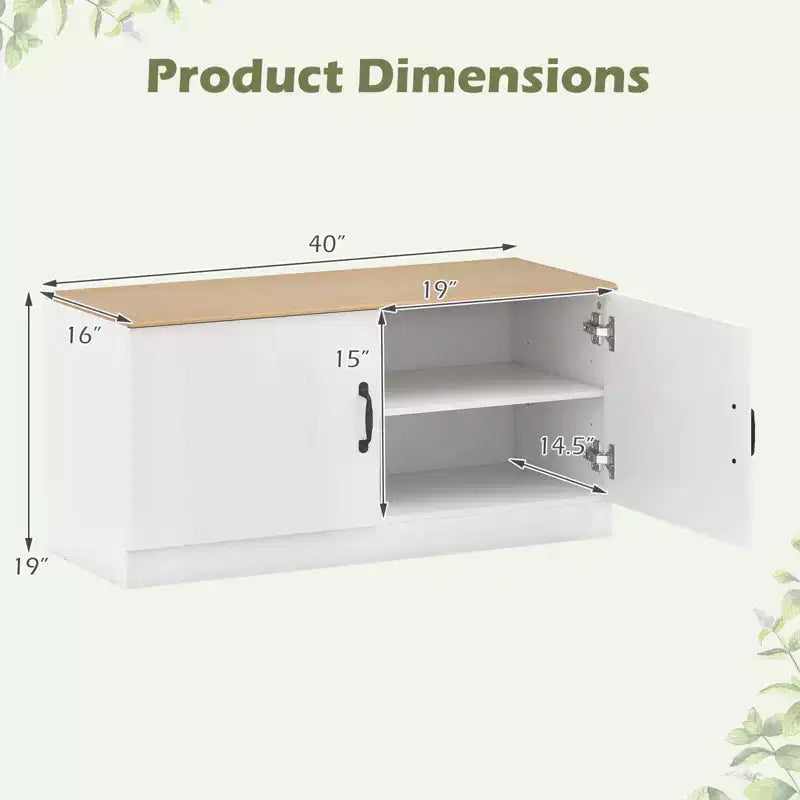 2-Door Shoe Bench wirh Adjustable Shelves Hidden Storage Space Natural + White/Whi5te