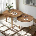 Black White Modern Round Wood Coffee Table with Storage