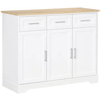 White Kitchen Sideboard Cabinet with 3 Drawers and Adjustable Shelf