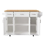 Large Kitchen Island with Wood Drop Leaf, Embossed Texture Rolling Kitchen Cart wDoors and Drawers wStorage for Kitchen, White