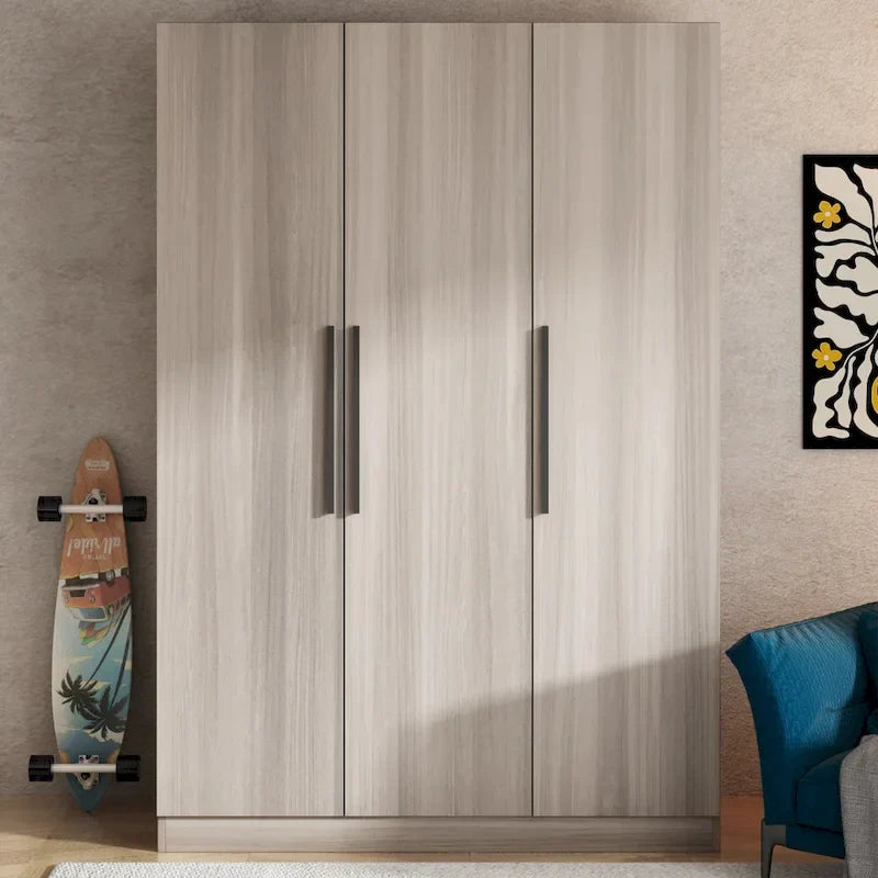 Wardrobe Armoire Wooden Closet Cabinet 6 Storage Cube and Hanging Rod