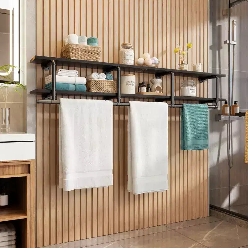 Besiost 2-Tier Clothing Rack with Hanging Rod, Clothing Shelves with Top Shelf