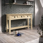 Rustic Solid Pine Console Hall Table, White Wash / Antique Brown / Gray Wash / Unpainted, 3 Drawers