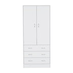 19 Modern Double-door Armoire with 3 Drawers and 1 Hanging Rod for Bedroom
