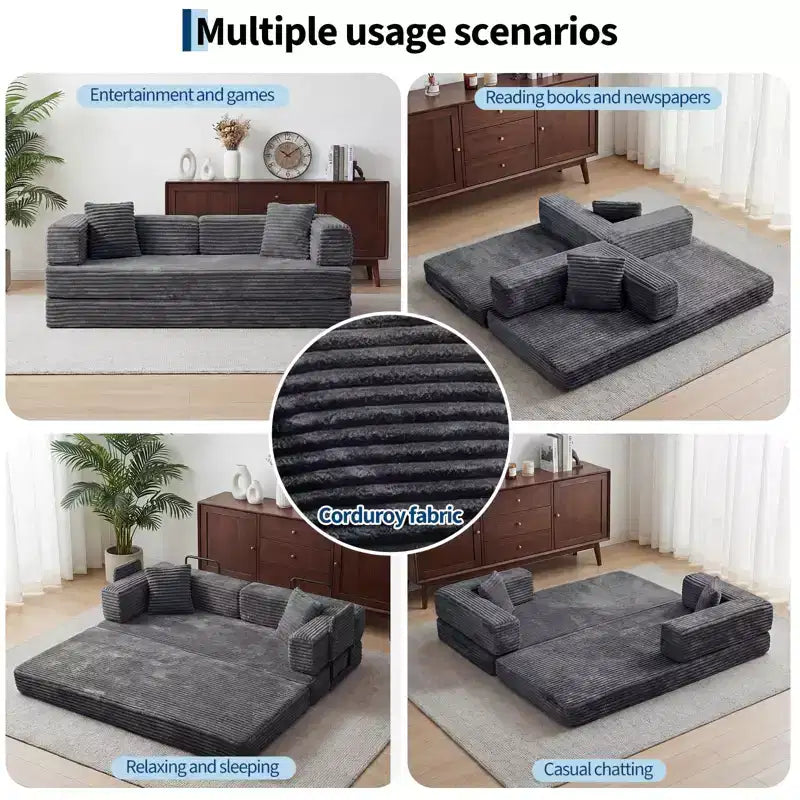 80.7 5-in-1 Convertible Sleeper Sofa Bed – Corduroy, 1200 lbs, No Assembly