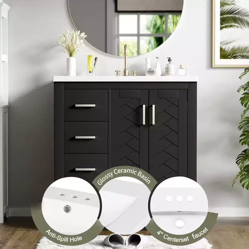 30 Single Sink Bathroom Vanity with Cabinet & 3 Drawers – Black / Blue / Green / Indigo / White